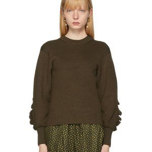 CHLOÉ Brown Wool Ruffle Crewneck